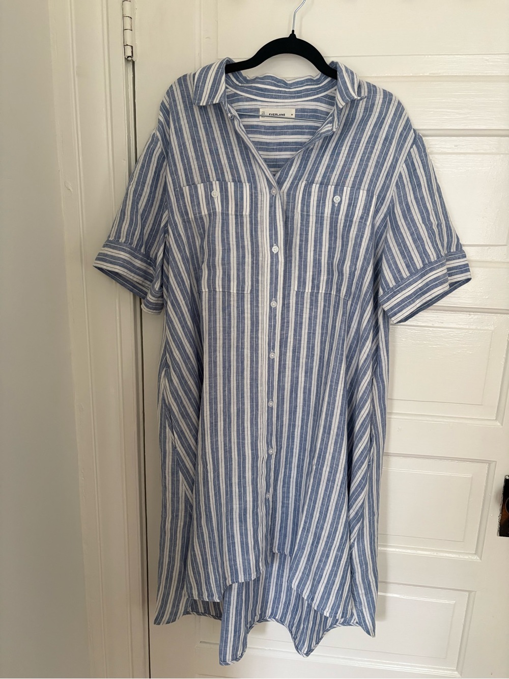 Everlane Blue and White Linen Daytripper Dress